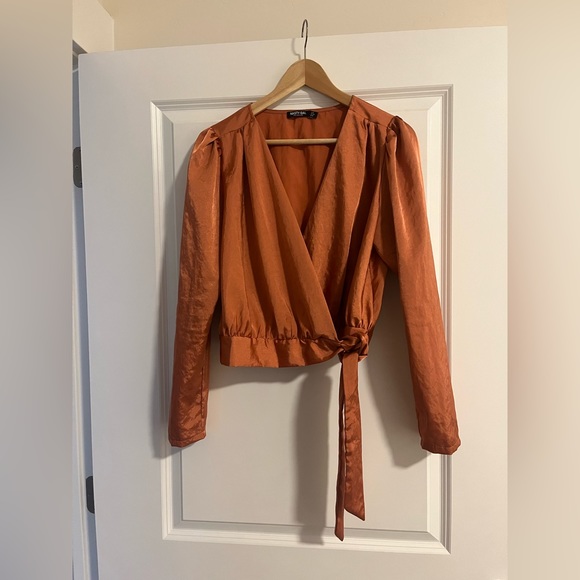 Nasty Gal | Wrap Over Silk Blouse | Size 8 | Coral - Picture 1 of 3